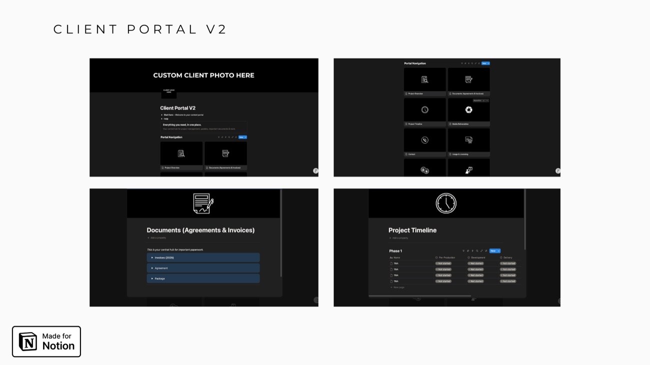 Client Portal V2 with project overview, documents and timeline