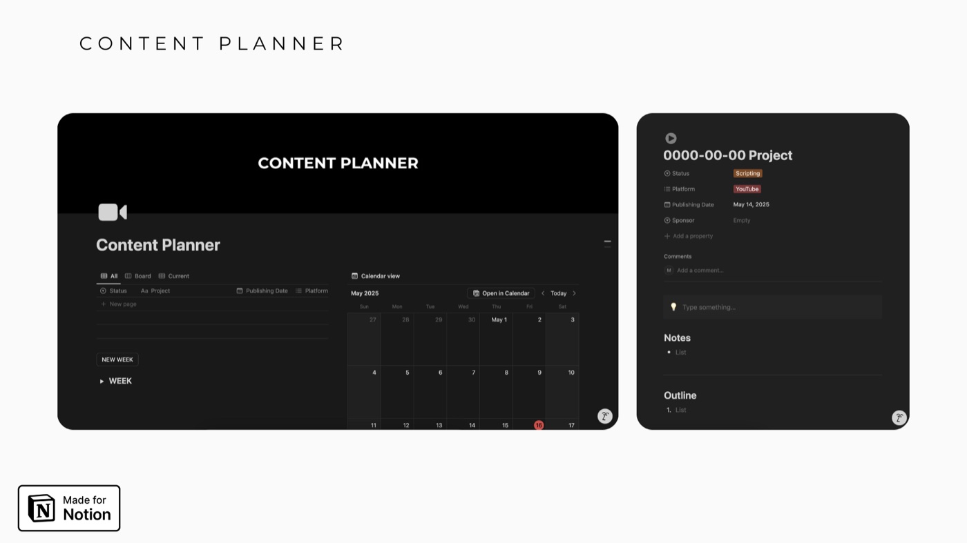 The Notion content planner with calendar and project views